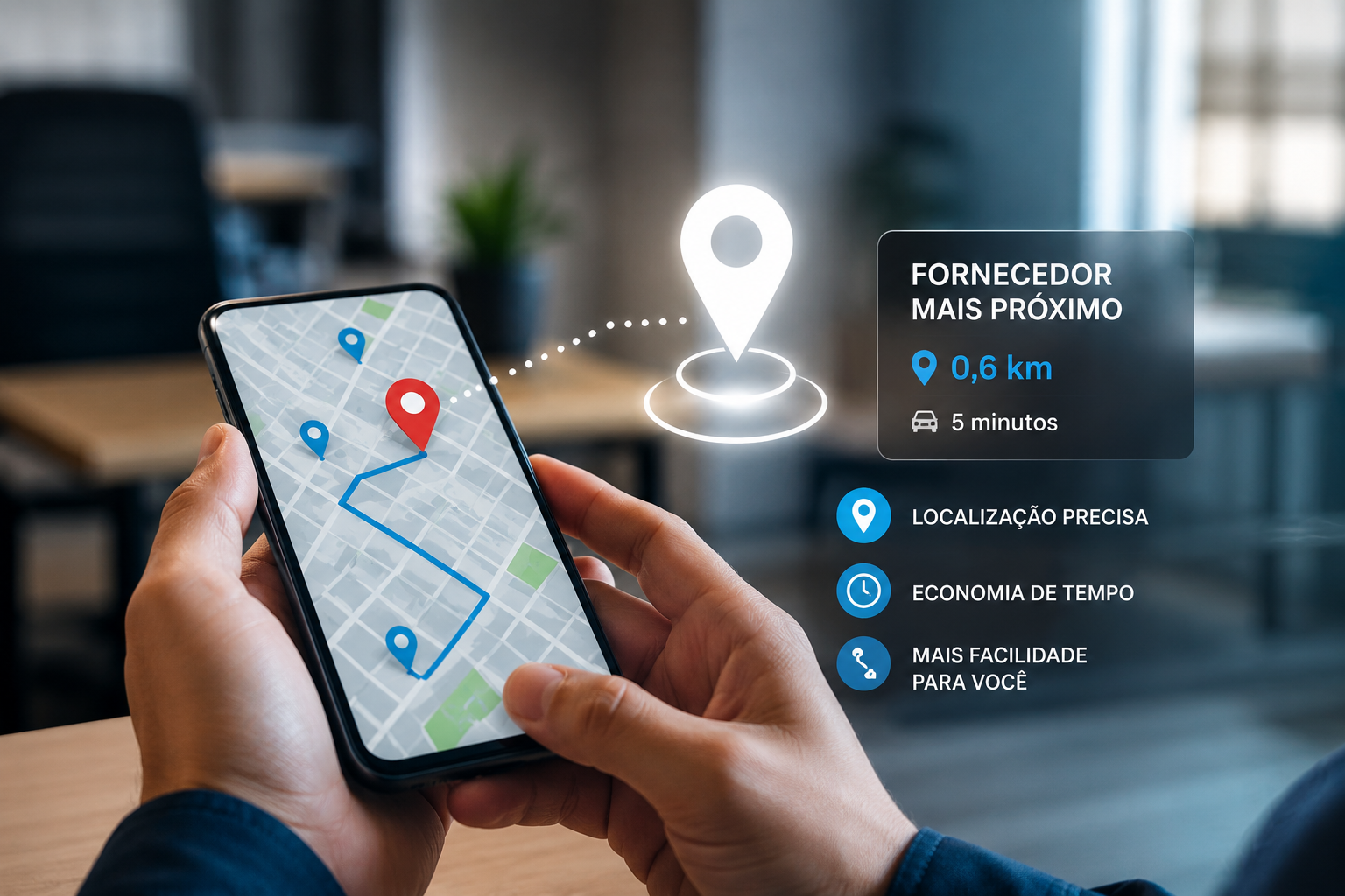 Mapa na tela de smartphone indicando negócios próximos